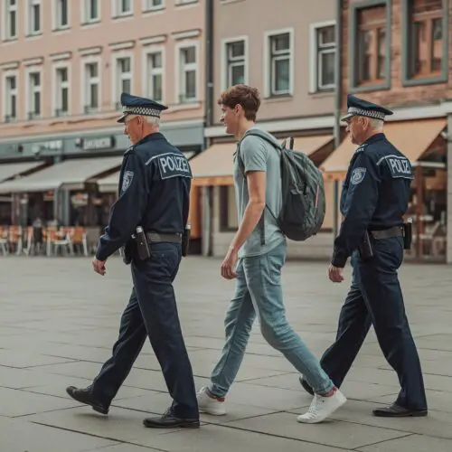 Student begegnet zwei Polizeibeamten auf öffentlichem Platz in Stuttgart