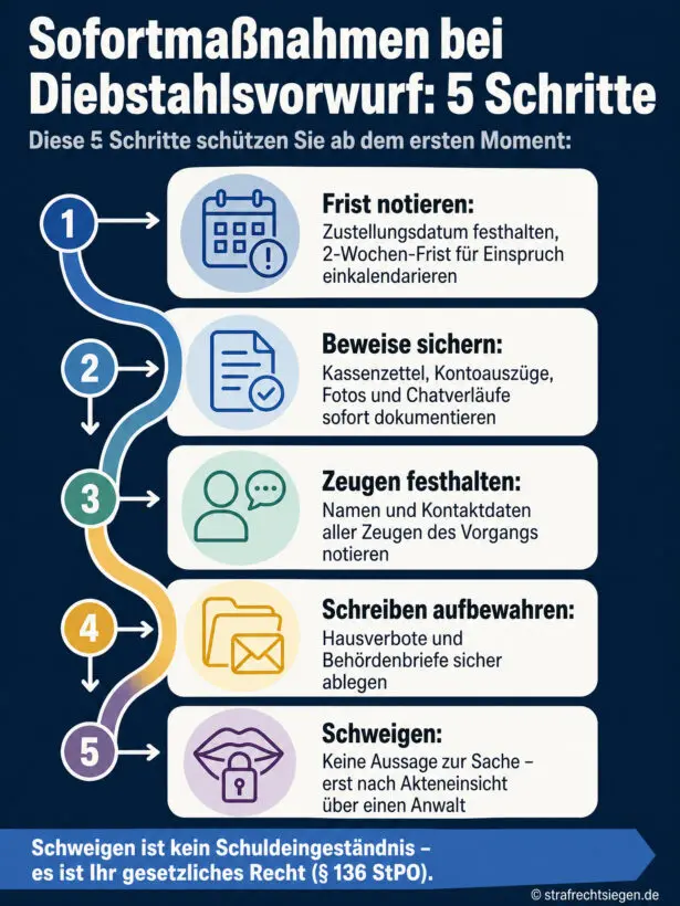 Infografik: Fünf Schritte bei Diebstahlsvorwurf
