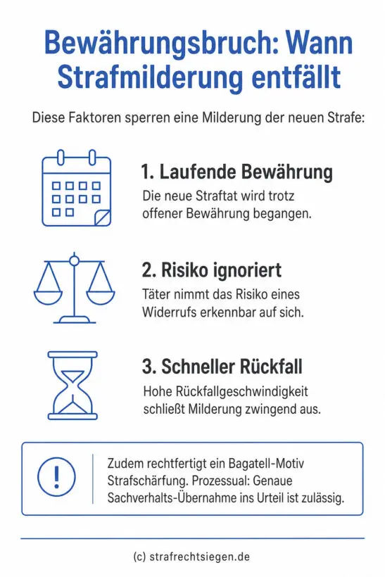 Infografik zu Bewährungsbruch und entfallender Strafmilderung