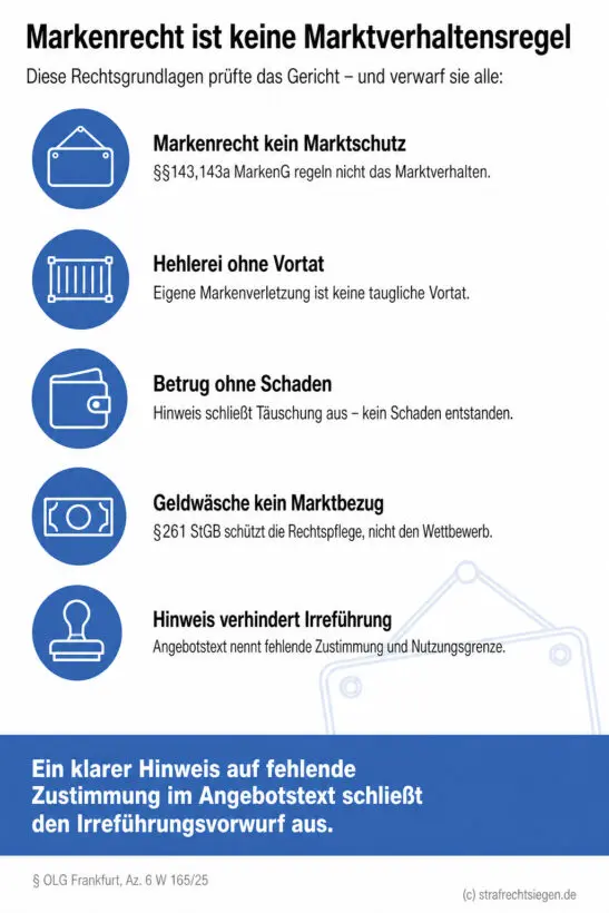 Checkliste zeigt fünf verworfene Anspruchsgrundlagen gegen Markenpiraterie mit klarem Fazit zu fehlender Wettbewerbsrelevanz