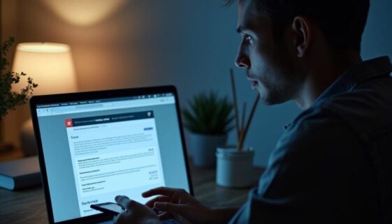 Ein Richter studiert am Laptop konzentriert den gerichtlichen Beschluss zur Einziehung des geringen Tatertrags von 100 Euro, der im Strafverfahren ein wichtiges Prinzip der Vermögensabschöpfung durchsetzt.