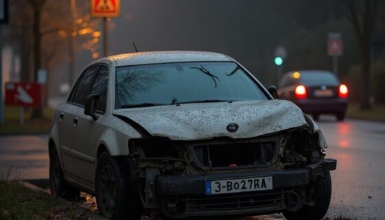 Der schwer beschädigte Pkw zeugt von den Folgen eines Unfalls unter Alkoholeinfluss, doch der beteiligte Fahrer wurde trotz hoher Promillewerte überraschend freigesprochen.