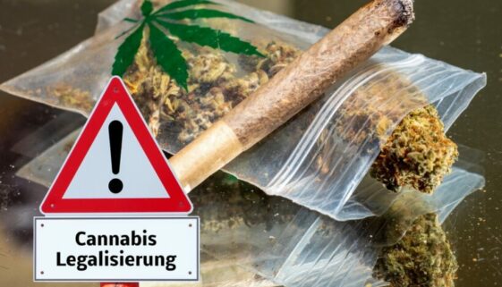 Cannabis Produkte und Legalisierung Warnschild.
