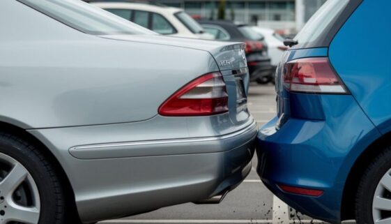 Mercedes-Fahrer verursacht leichten Stoßstangenschaden an geparktem VW Golf