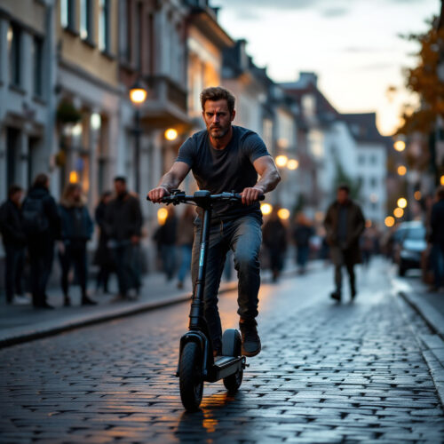 Mann fährt alkoholisiert auf einem E-Scooter über eine Kopfsteinpflasterstraße in Kaiserslautern.