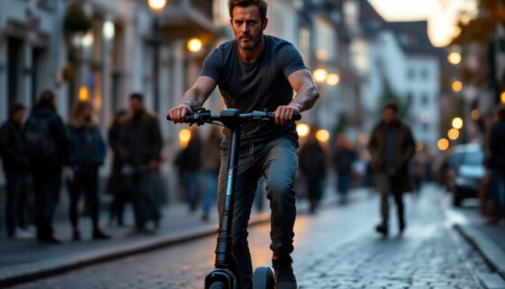 Mann fährt alkoholisiert auf einem E-Scooter über eine Kopfsteinpflasterstraße in Kaiserslautern.