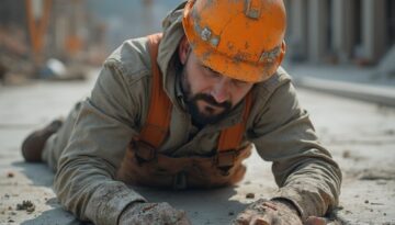 Bauarbeiter von Bewehrungsstäben durchbohrt auf Baustelle