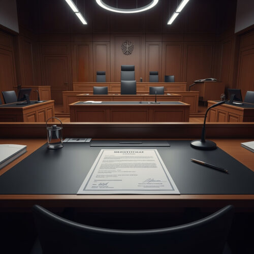 Auf einem gerichtlichen Schreibtisch liegt ein Antrag auf Wiedereinsetzung in den vorigen Stand, die letzte Chance nach der Versäumung einer entscheidenden Frist.