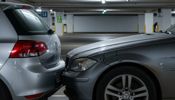 Die Überwachungskamera erfasst den strittigen Parkschaden zweier Fahrzeuge in der Tiefgarage zur Klärung der Haftungsfrage.
