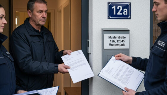 —Der Betroffene übergibt der Polizei Unterlagen zur Feststellung der Rechtswidrigkeit einer Hausdurchsuchung ohne gültigen Beschluss.