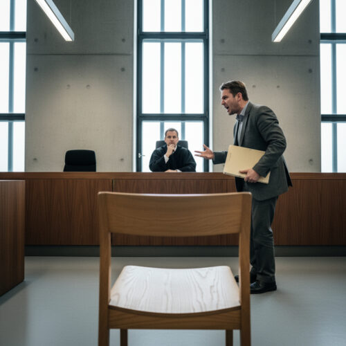 Der Richter prüft die Verwerfung der Berufung, weil der anwesende Angeklagte durch störendes Verhalten die Mitwirkung verweigert.