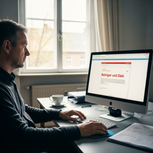 Ein Betroffener starrt auf die Beleidigung "Bertüger und Dieb". Der Kontext entscheidet über die Strafbarkeit der Äußerung.