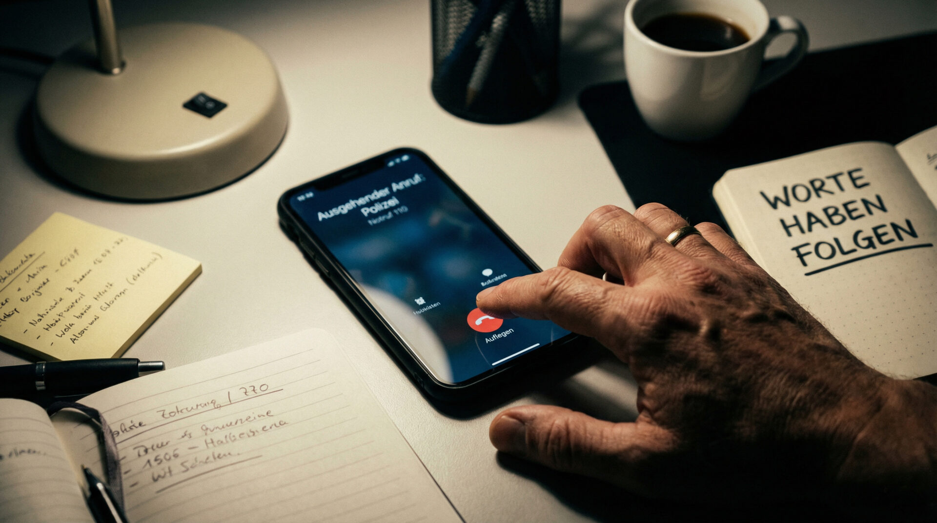 Hand hält Smartphone, Person zögert einen Anruf zu tätigen